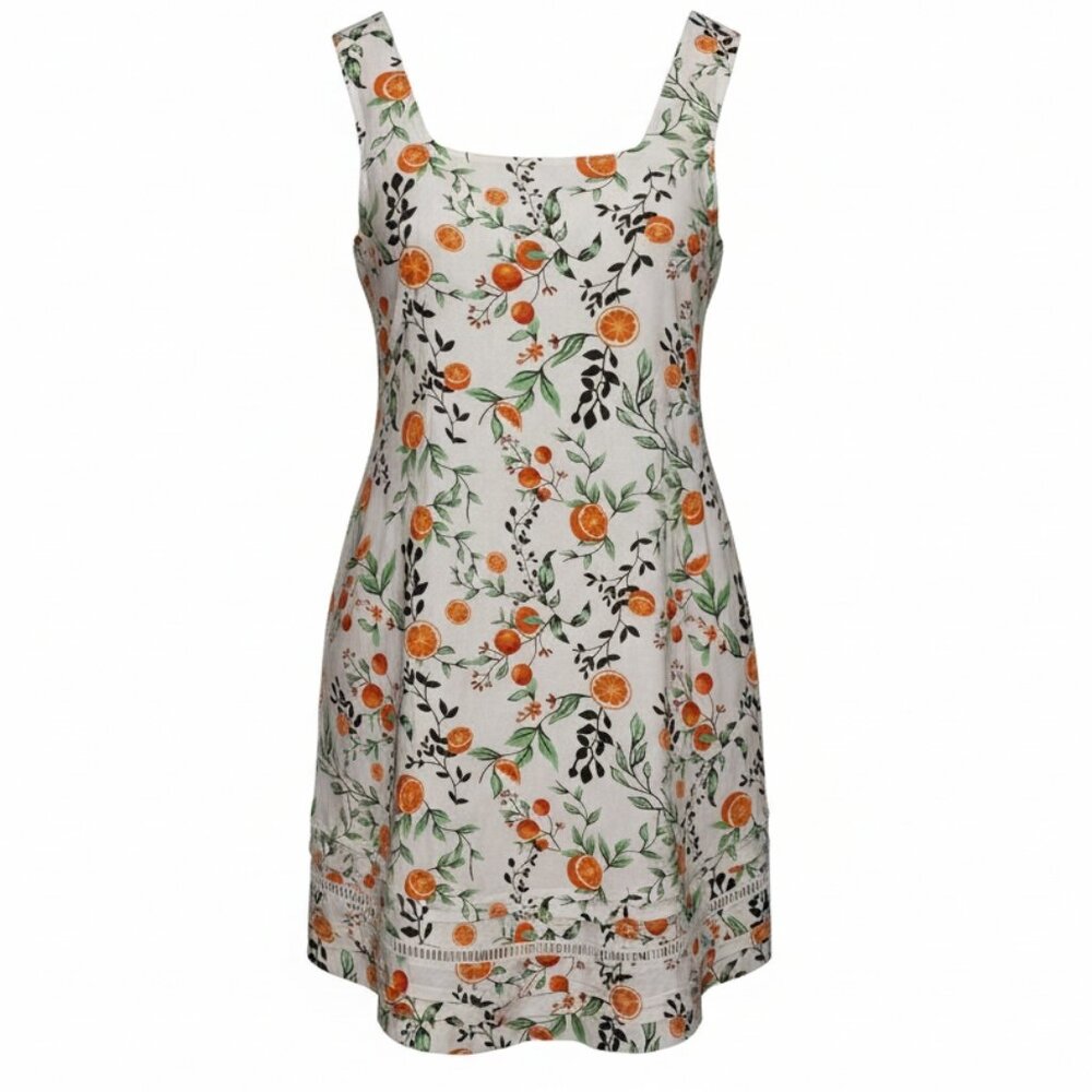 Joie Citrus Orange Print Dress XS Linen Blend Fit Flare Amalfi Coast Summer Reso